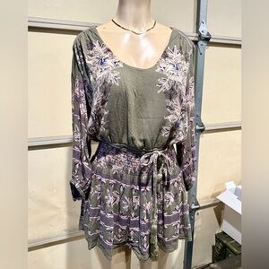 Free People floral print mini dress. Green & pink floral print. Size small